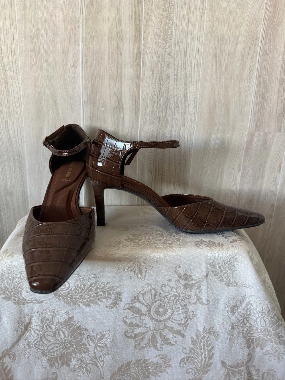 Anne Klein Brown Croc-embossed Heel